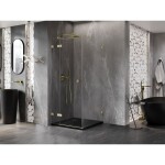 MEXEN/S - Lunar T sprchovací kút dvere krídlové ľavá 80 x 80, transparent, zlato kartáčovaná 834T-080-080-55-00-L