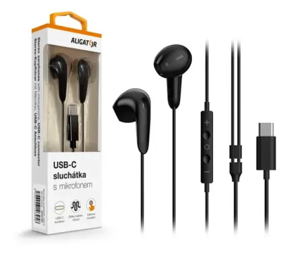 Aligator Slúchadlá AE007 Cool Music / USB-C / čierna (AE007BK)