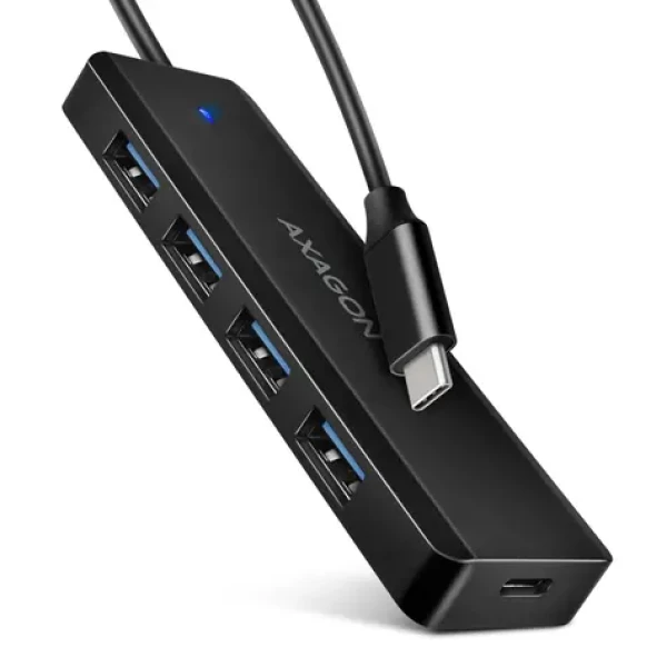 Axagon HUE-C1C, 4X USB 5Gbps TRAVEL húb, USB-C napájací konektor, kábel USB-C 19cm (HUE-C1C)