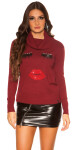 Sexy KouCla turtleneck Face Print rhinestones Einheitsgroesse