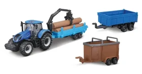 Bburago FARMLAND Set Traktor New Holland T7.315 HD s tromi prívesmi