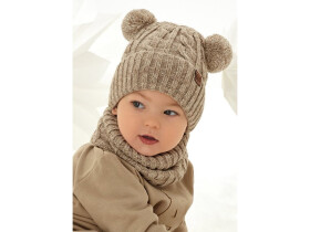 Detský set čiapka + rolák 48-344/A Béžová s hnedou - AJS 44/48 béžová s hnědou