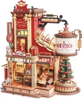 Robotime 3D drevená skladačka hracie skrinky Kúzelná továreň na darčeky