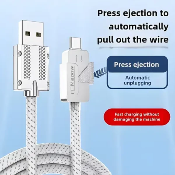 Cable USB-C - USB-A kábel s tlačidlom pre odpojenie / Kábel / 6A rýchle nabíjanie / textilné opletenie / 2 m (KU31CO2)