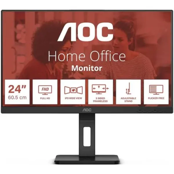 23.8" AOC 24E3QAF čierna / IPS / 1920x1080 / 16:9 / 4ms / 1000:1 / 300cd-m2 / HDMI + DP + VGA / VESA (24E3QAF)