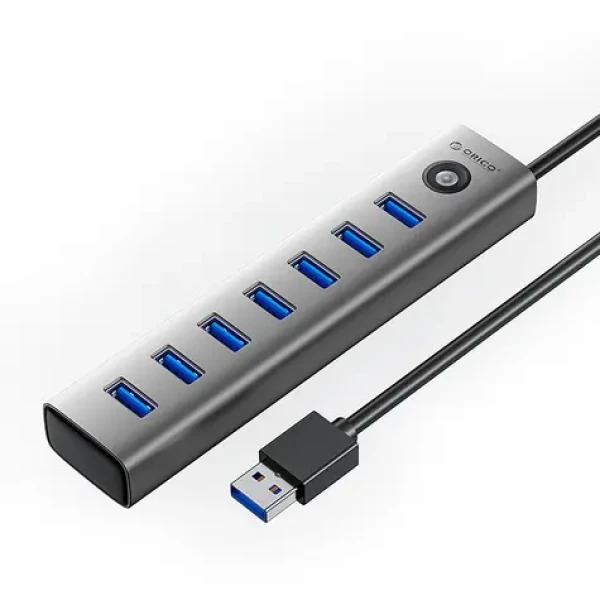 Orico USB Hub 7x USB-A sivá / USB hub / 7x USB-A 3.0 / nabíjací Port USB-C 5V/3A / kábel 1 m (CL7U-U3)