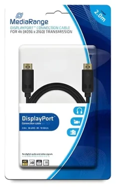 MediaRange DisplayPort 2m čierna / Prepojovací kábel / DisplayPort 1.2 / 4096x2160 / 10 Gbit/s (MRCS159)