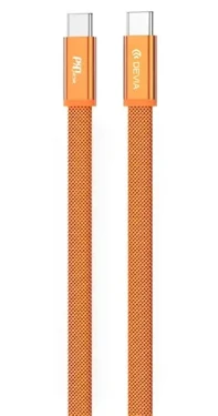 Devia Ultra3 USB-C - USB-C 1,5m oranžová / Nabíjací kábel / plochý kovový opletený / PD 240W (6942297147751)