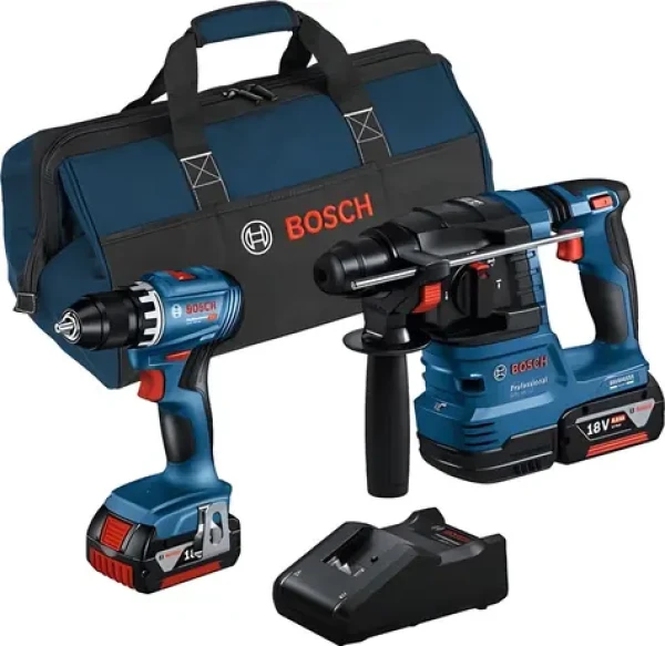 BOSCH GSR 18V-45 + GBH 18V-22 modrá / Sada aku náradia / 18V / SDS- PLUS / 2x 4,0 Ah / taška (0615A50038)