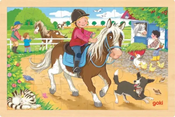 GOKI Drevené puzzle Farma s poníkmi
