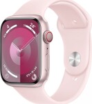 Apple Watch Series 9 GPS + Cellular, 45mm Koperta z aluminium w farbaze Ružovým z paskiem sportowy w farbaze jasnoRužovým - S/M