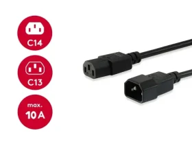 Equip C14-C13 čierna / Predlžovací napájací kábel / 3 m / 250 V / 10 A (112101)