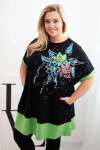 Dámske Plus veľkosť tunika s kvetinovým vzorom a dekoratívne korálky zelená UNI
