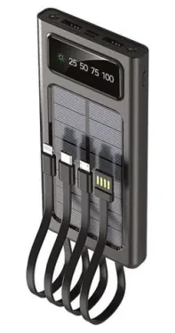 2GO Solar 797371 čierna / Powerbanka / 10 000 mAh / solárne dobíjanie / LED svietidlo / hliníkové telo (797371)