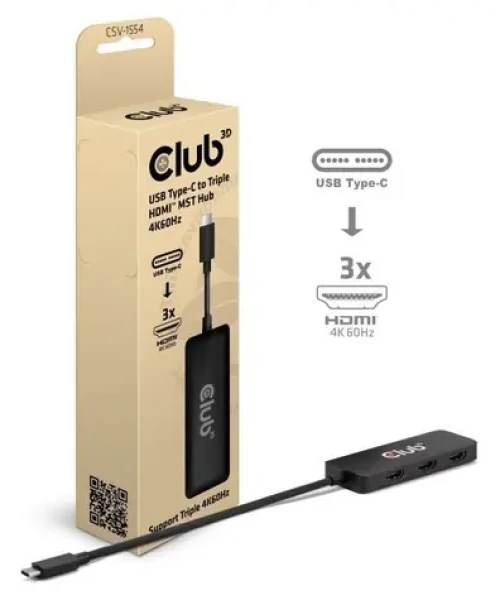 Club3D CSV-1554 čierna / Hub MST / USB-C / 3x HDMI / 8K 30Hz / 4K 60Hz (CSV-1554)