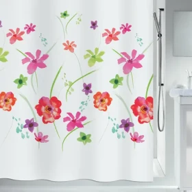 SPIRELLA Sprchový záves FLOWER Meadow biely / Motív kvetín / Polyester / 180 x 200 cm