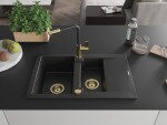 MEXEN/S MEXEN/S - Gaspar granitový drez 1.5 s odkvapkávačom vrátane batérie Flora, čierna 6507-77-670401-57-G