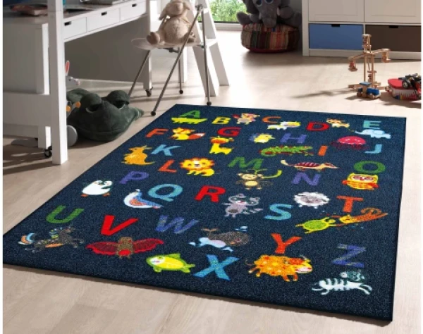 Detský koberec ABC 80x150 cm, detská abeceda, modrý%