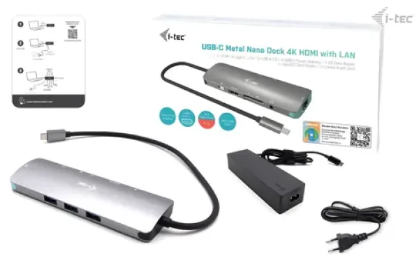 I-TEC USB-C Metal Nano Dock C31NANOLANPD100 + nabíjačka 100W / Dokovacia stanica / PD 100W / HDMI / LAN / USB-C (C31NANOLANPD100)