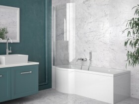 BESCO - Asymetrická vaňa INSPIRO vrátane vaňovej zásteny - FARBA rámu - Hliník leštený, Nožičky k vani - Bez nožičiek, Rozmer vane - 170 × 70 cm, Výplň - Číre bezpečnostné sklo - 5 mm, Spôsob prevedenia - Ľavé VANINSPIR170L