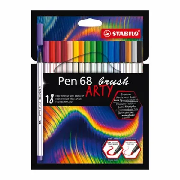 STABILO® Pen 68 brush - ARTY - 18 ks súprava - 18 rôznych farieb (568/18-21-20)