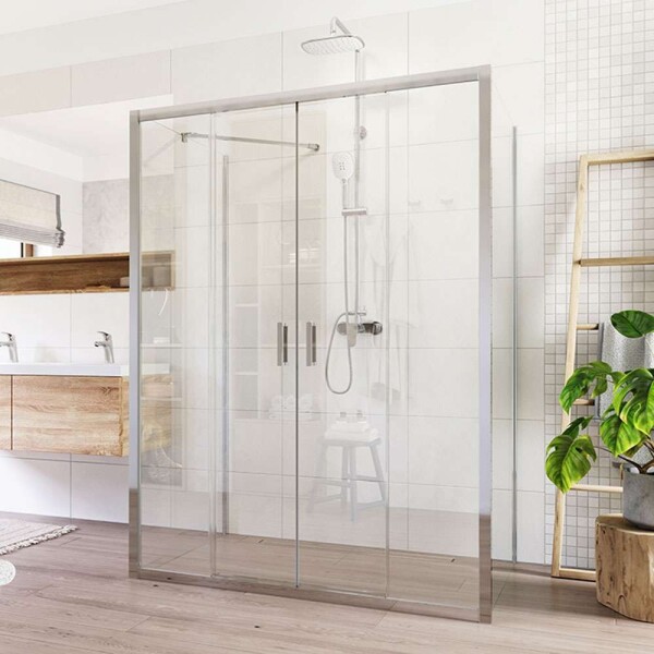 Mereo Sprchovací kút, Lima, obdĺžnik do priestoru U, štvordiel.,zasun.,100x140x100 cm, chróm ALU,sklo Číre CK85833K