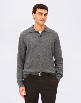 Armedangels Mouliné Knit Long-Sleeved Polo 105 black-1609 oatmilk XL