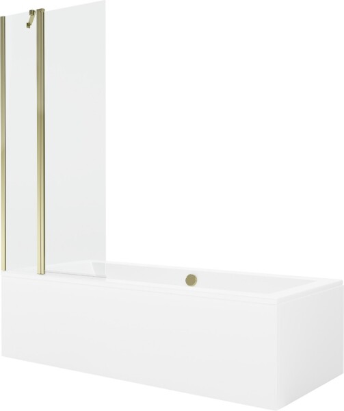 MEXEN/S - Cube obdĺžniková vaňa 180 x 80 cm s panelom + vaňová zástena 80, transparent, złot 550518080X9408115000