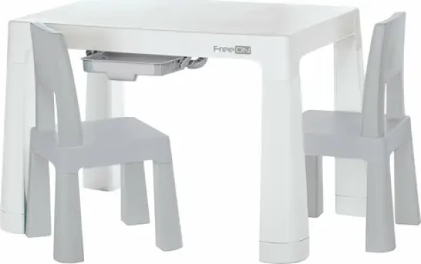 FreeON Plastový stolík so stoličkami Neo biela/sivá / od 3 do 9 rokov (149506)