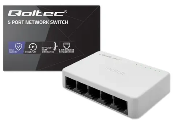 Qoltec 52245 / Sieťový switch / 5 portov RJ45 / 100 Mbps (52245)
