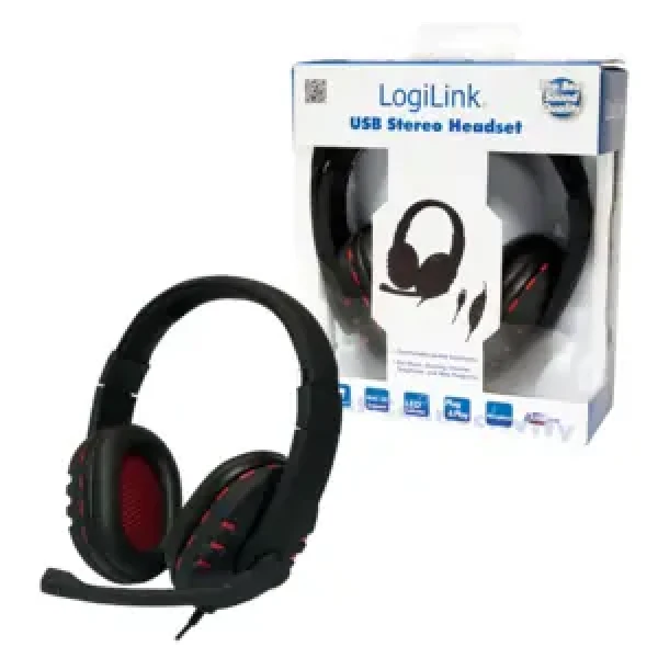 LogiLink Headset Stereo USB čierna, červená / Headset / S mikrofónom / 32 ? / USB / kábel 2 m (HS0033)