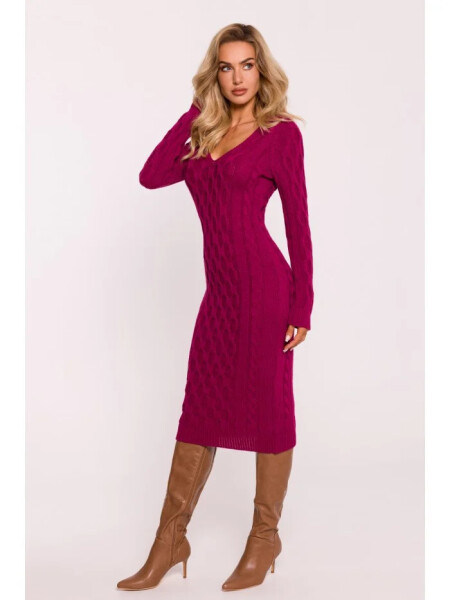 Dámske svetrové šaty M824 Burgundy - MOE UNI vínová