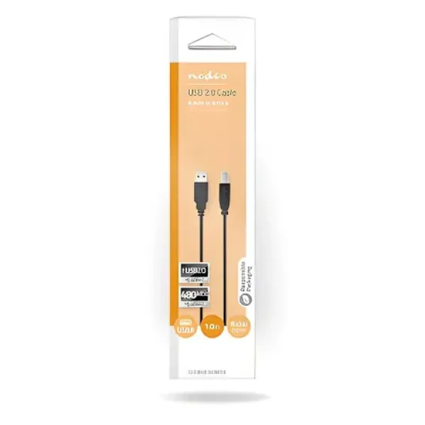 Nedis USB 2.0 kábel AB 1m čierna / USB kábel / 480 Mbps / poniklovaný (CCGB60100BK10)