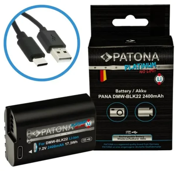 Patona DMW-BLK22 2400mAh Platinum / Batéria pre foto / Li- ION / USB-C nabíjanie (PT1401)