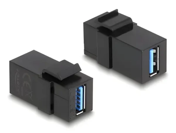 DeLock Keystone modul USB 3.0 A - USB 3.0 A čierna / Redukcia / samica / samica / plochý / 2 ks (87831)