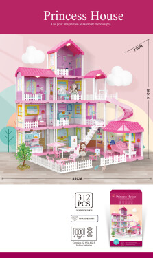 Mamido Mamido Domček pre bábiky so svetlami LED a dvoma bábikami 312 dielikov ružový MT1584