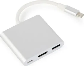 Gembird A-CM-HDMIF-02-SV strieborná / 1x USB-C (F) / 1x HDMI (F) / 1x USB-A (F) / 1x USB-C (M) (A-CM-HDMIF-02-SV)