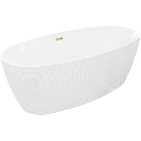 MEXEN/S - Lira voľne stojaca vaňa vzor 170 x 80, biela, sifón a prepad zlatá kartáčovaná 52831708000-55
