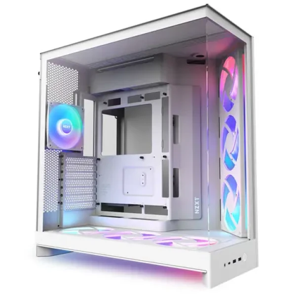 NZXT H9 Flow RGB+ biela / E-ATX / 2x USB-A 3.2 / 1x USB-C 3.2 / 3x 120mm RGB / 3x 140mm RGB / bez zdroja / priehľadná bočn (CM-H92FW-P1)