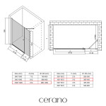 CERANO - Sprchové krídlové dvere Antelo s pevnou časťou L/P - 6 mm - čierna matná, transparentné sklo - 140(100+40)x190 CER-435821
