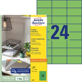Avery-Zweckform 3450 etikety 70 x 37 mm papier zelená 2400 ks permanentné univerzálne etikety 100 listov A4; 3450