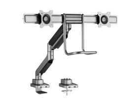 Equip čierna / Stolný držiak na 2 monitory / 17 "-32" / nosnosť 9 kg / VESA 75x75-100x100 / plynová pružina (650161)
