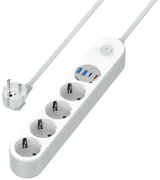 Colorway Zásuvková lišta / 4X Schuko / 2x USB-C 20W / 2x USB-A / kábel 2m (CW-CHE44PDW)