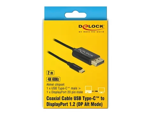 DeLock USB Type-C - DisplayPort 2m čierna / Kábel / DP Alt Mód / 4K / 60 Hz / koaxiálna (83710)