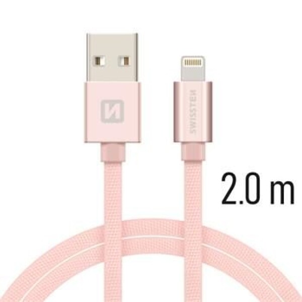 SWISSTEN TEXTILE dátový kábel USB - Lightning 2m ružovo-zlatá (71523305)