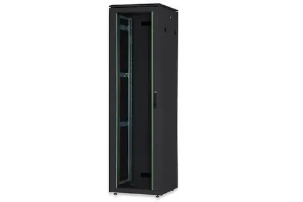 Digitus Unique 26U čierna / Stojanový rozvádzač / 600x600 mm / sklenené dvere / nosnosť 800 kg / IP20 (DN-19 26U-6/6-B-1)