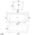 REA/S - Akrylátová vaňa CAPRI SLIM 150cm Čierna krytka zátky KPL-W6503