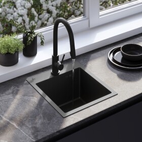 REA REA - Oceľový drez Leo 40 Black s kuchynskou batériou KPL-96002