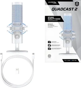 HyperX QuadCast 2 Frost / Stolný mikrofón / USB-C / RGB podsvietenie / dotykové stlmenie / 3 m kábel (AN1D9AA)