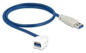 DeLock USB3.0 A samica USB3.0 A samec biela / Keystone modul / uhlový 250 ° / plochý kábel / AWG 30/24 (86871)